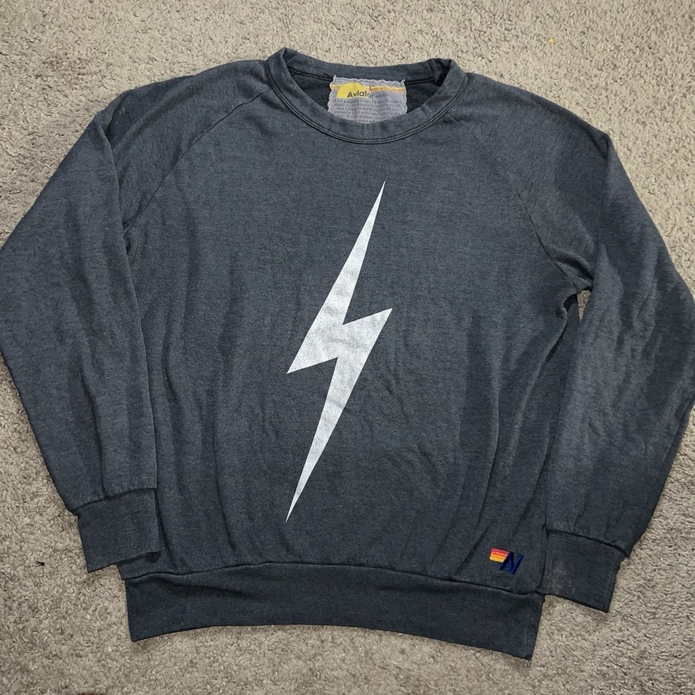 Aviator Nation Charcoal Gray Lightning Bolt Sweatshirt Women's Size Large